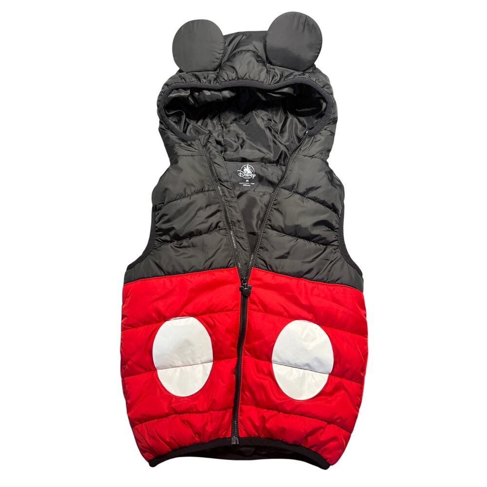 Kids Disney Park Mickey Mouse Ears Hooded Puffer Vest  Red Black Youth Size M